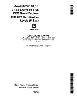 10.5 L 6105 and 12.5 L 6125 OEM Diesel Engines Operator Manual — actual manual cover