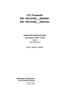 1210G and 1510G Tier 3 Fixed-Cabin Forwarders (Gen II) — actual manual cover