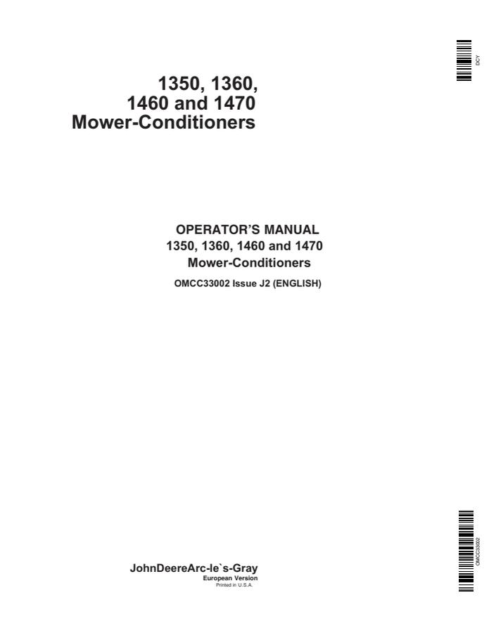 1350, 1360, 1460 and 1470 Mower-Conditioners — actual manual cover
