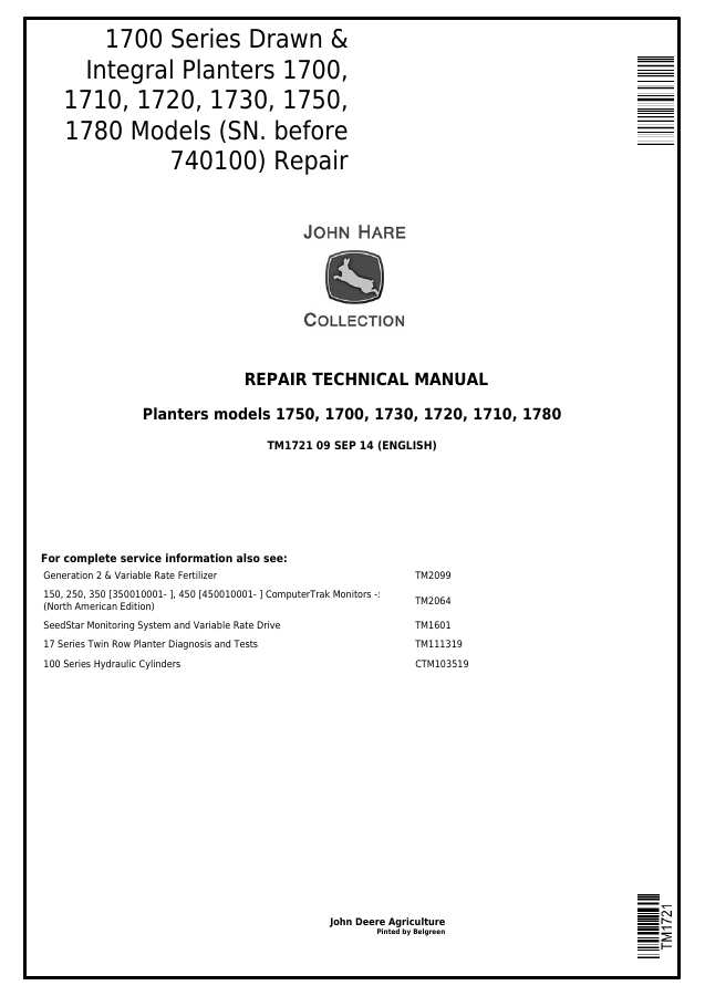 1700 Series Drawn & Integral Planters Repair — actual manual cover