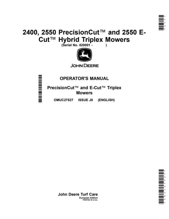 2400, 2550 PrecisionCut and 2550 E-Cut Hybrid Triplex Mowers — actual manual cover