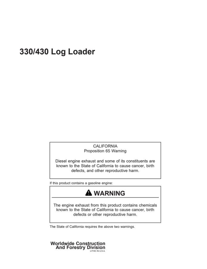 330/430 Log Loader — actual manual cover