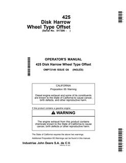 425 Wheel-Type Offset Disk Harrow — actual manual cover