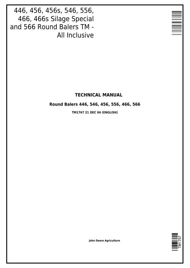 446, 456, 456s, 546, 556, 466, 466s Silage Special and 566 Round Balers TM - All Inclusive — actual manual cover