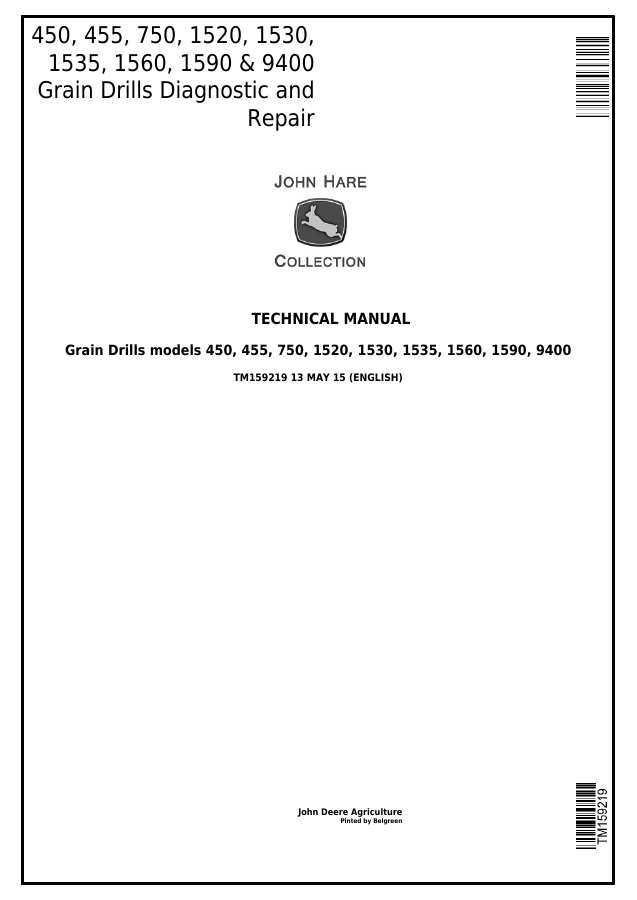 450, 455, 750, 1520, 1530, 1535, 1560, 1590 & 9400 Grain Drills Diagnostic and Repair Technical Manual — actual manual cover