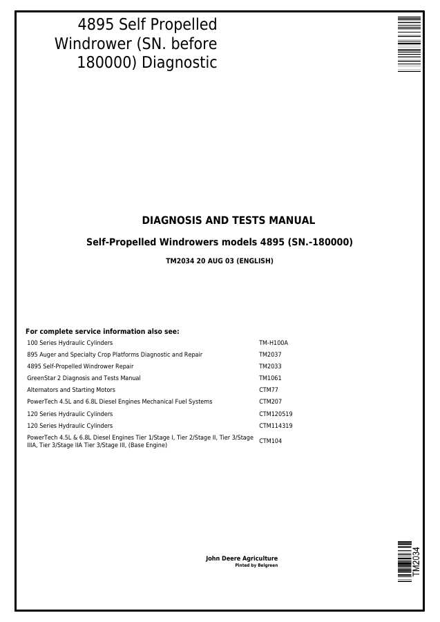 4895 Self-Propelled Windrower (S.N. before 180000) Diagnostic — actual manual cover