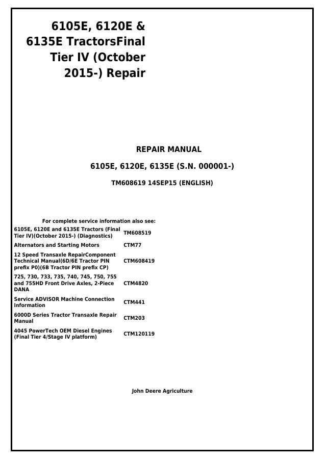 6105E, 6120E and 6135E Tractors (Final Tier IV, October 2015-) Repair — actual manual cover