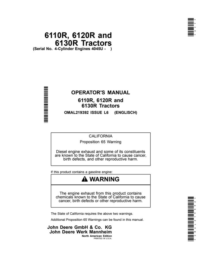 6110R, 6120R and 6130R Tractors — actual manual cover