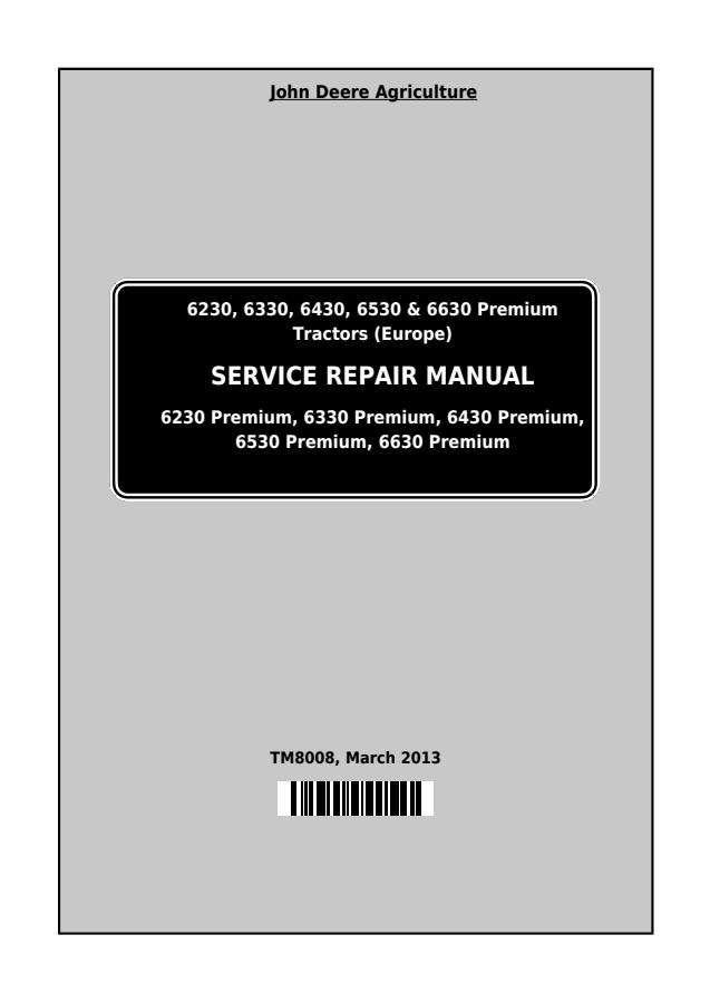 6230 Premium, 6330 Premium, 6430 Premium, 6530 Premium, and 6630 Premium Tractors (Europe) — actual manual cover