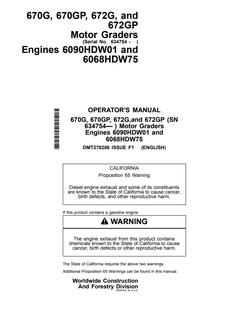 670G, 670GP, 672G and 672GP Motor Graders — actual manual cover