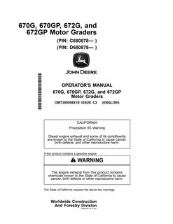 670G, 670GP, 672G and 672GP Motor Graders — actual manual cover