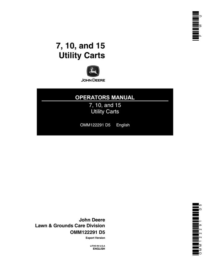 7, 10 and 15 Utility Carts — actual manual cover