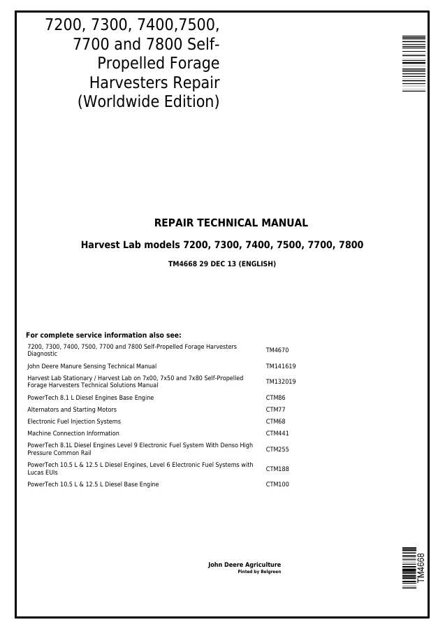 7200, 7300, 7400, 7500, 7700 and 7800 Self-Propelled Forage Harvesters Repair (Worldwide Edition) — actual manual cover