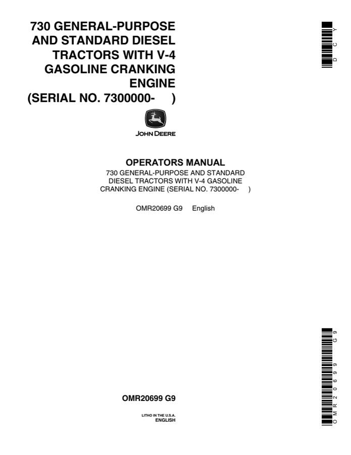730 General-Purpose and Standard Diesel Tractors with V-4 Gasoline Cranking Engine — actual manual cover