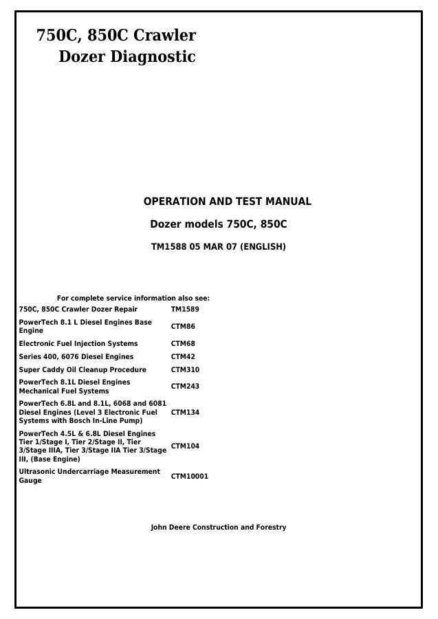 750C, 850C Crawler Dozer Diagnostic — actual manual cover