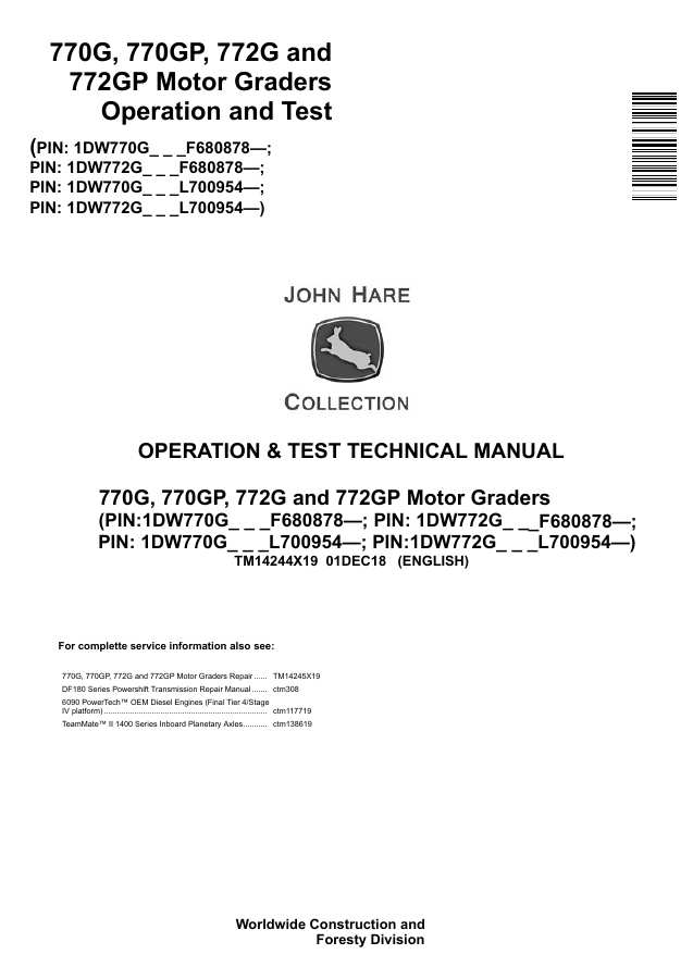 770G, 770GP, 772G and 772GP Motor Graders Operation and Test — actual manual cover