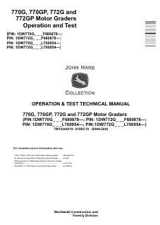 770G, 770GP, 772G and 772GP Motor Graders Operation and Test — actual manual cover