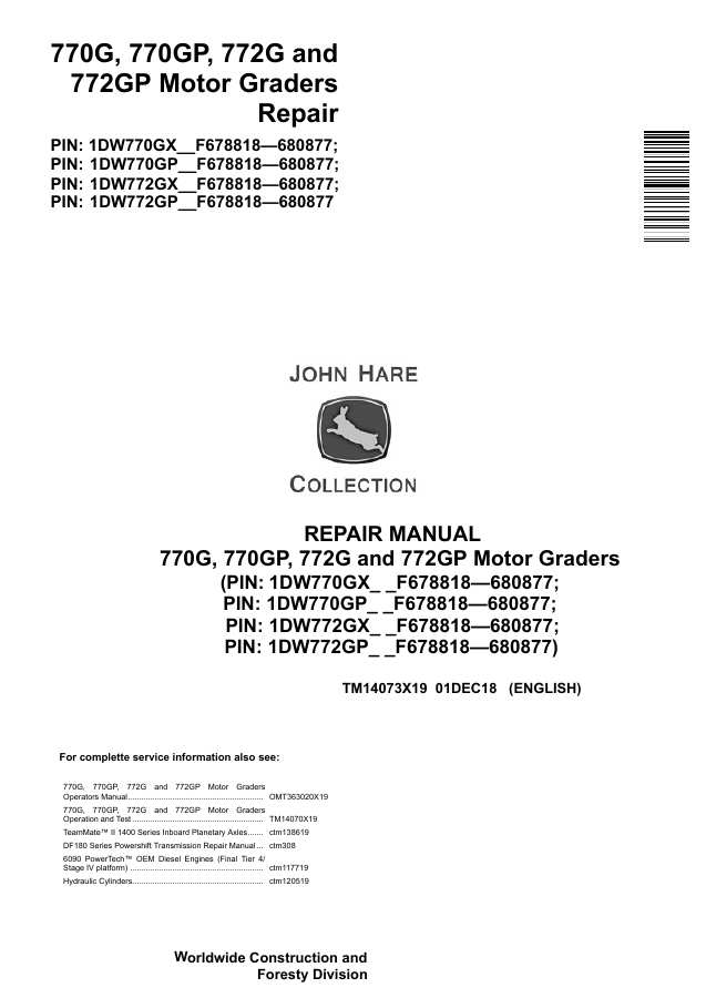 770G, 770GP, 772G and 772GP Motor Graders Repair Manual — actual manual cover