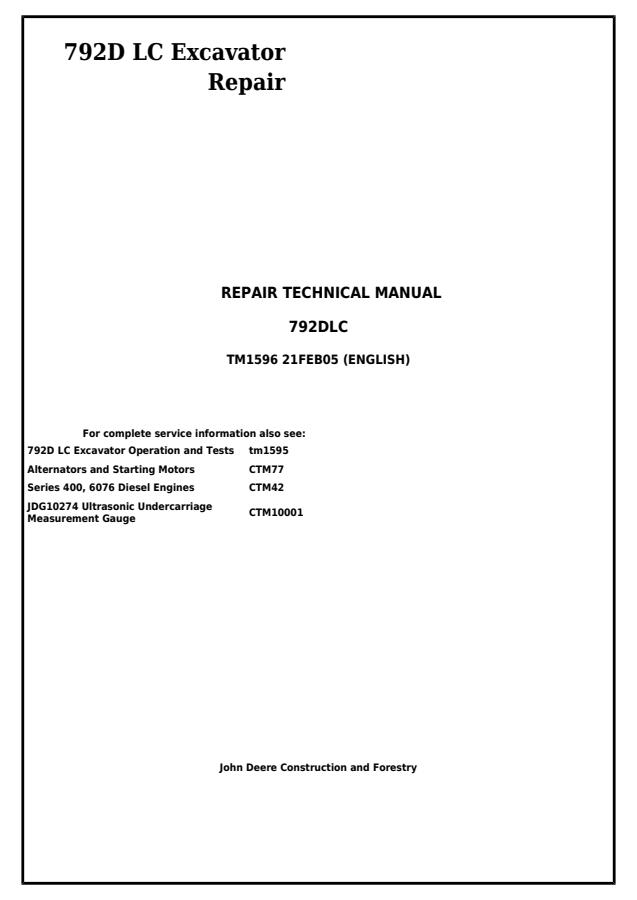 792D LC Excavator Repair — actual manual cover