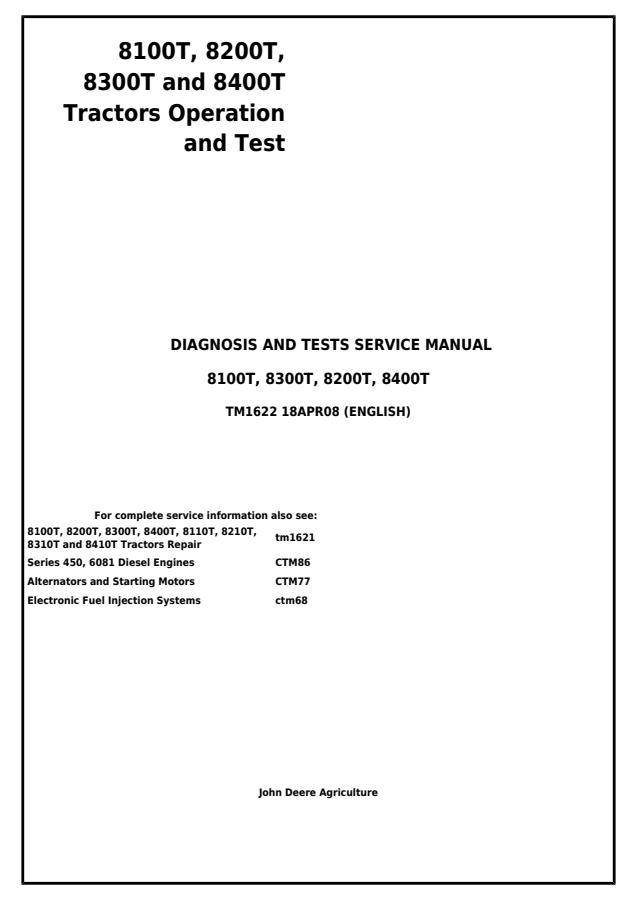 8100T, 8200T, 8300T and 8400T Tractors Operation and Test — actual manual cover