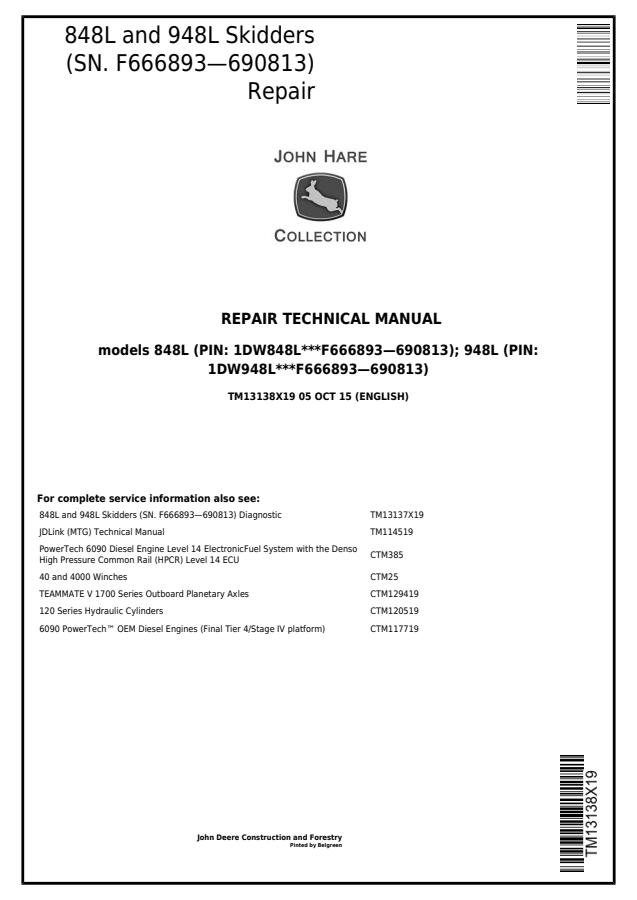 848L and 948L Skidders Repair — actual manual cover