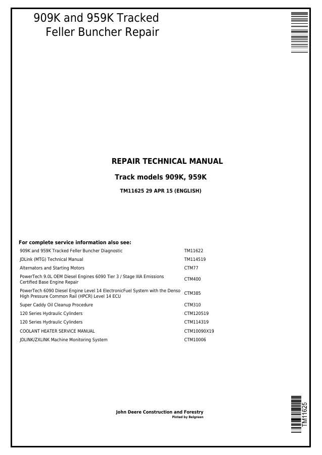 909K and 959K Tracked Feller Buncher Repair — actual manual cover