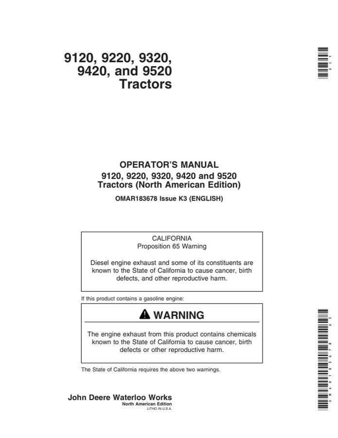 9120, 9220, 9320, 9420 and 9520 Tractors — actual manual cover