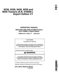9230, 9330, 9430, 9530 and 9630 Tractors (Export Edition) — actual manual cover