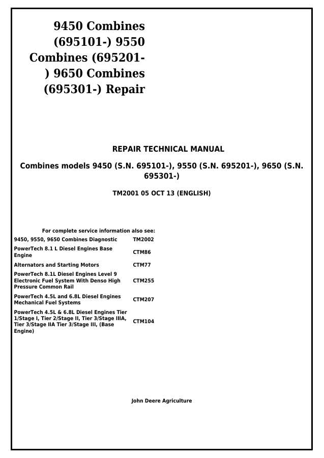 9450 Combines (695101-), 9550 Combines (695201-), 9650 Combines (695301-) Repair Technical Manual — actual manual cover
