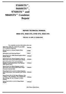 9560STS, 9660STS, 9760STS, and 9860STS Combine Repair — actual manual cover