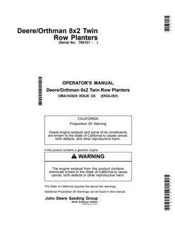 Deere/Orthman 8x2 Twin Row Planters Operator Manual — actual manual cover
