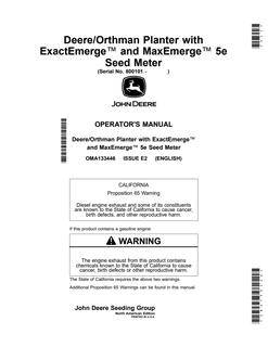 Deere/Orthman Planter with ExactEmerge and MaxEmerge 5e Seed Meter Operator Manual — actual manual cover
