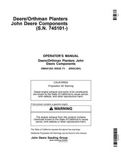 Deere/Orthman Planters with John Deere Components Operator Manual — actual manual cover