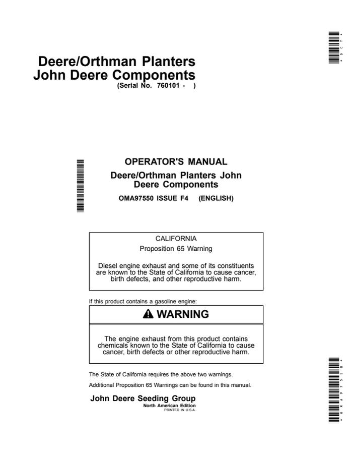 Deere/Orthman Planters with John Deere Components Operator Manual — actual manual cover