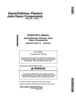 Deere/Orthman Planters with John Deere Components Operator Manual — actual manual cover