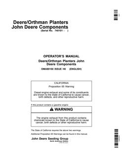 Deere/Orthman Planters with John Deere Components Operators Manual — actual manual cover