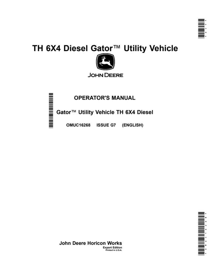 Gator Utility Vehicle TH 6X4 Diesel — actual manual cover