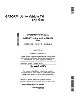 Gator Utility Vehicle TH 6X4 Gas — actual manual cover