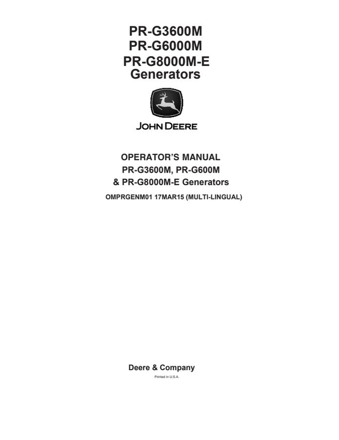 Generator Operator Manual — actual manual cover