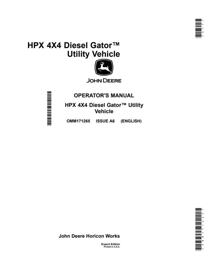 HPX 4x4 Diesel Gator Utility Vehicle — actual manual cover