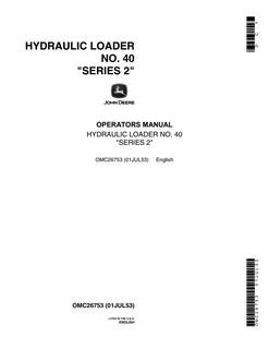 Hydraulic Loader No. 40 Series 2 Operators Manual — actual manual cover