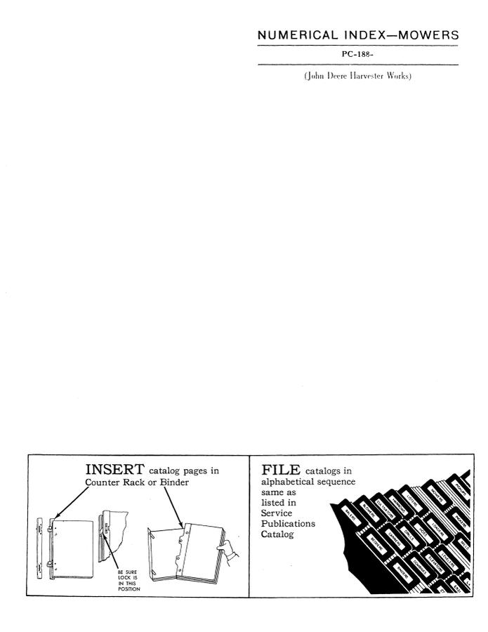 John Deere 1, 2, 3, 4, 5, 7, 7C, 7B, 7D, MI-7, M-20, 20, 47, 51, Dain, Tractor-Mounted, One Horse, Enclosed Gear Horse Parts Catalog PC-188 — actual manual cover