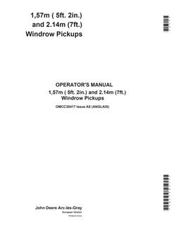 John Deere 1.57 m (5 ft 2 in), 2.14 m (7 ft) Windrow pickup Operator manual OMCC30417 — actual manual cover