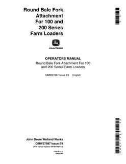 John Deere 100 and 200 Series Farm Loaders Farm loader attachment Operator Manual OMW37987 — actual manual cover