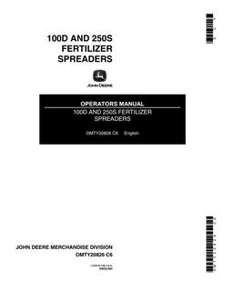 John Deere 100D, 250S Fertilizer spreader Operator manual OMTY20826 — actual manual cover