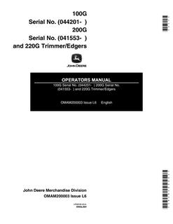 John Deere 100G, 200G, 220G Trimmer/Edgers Operators manual — actual manual cover