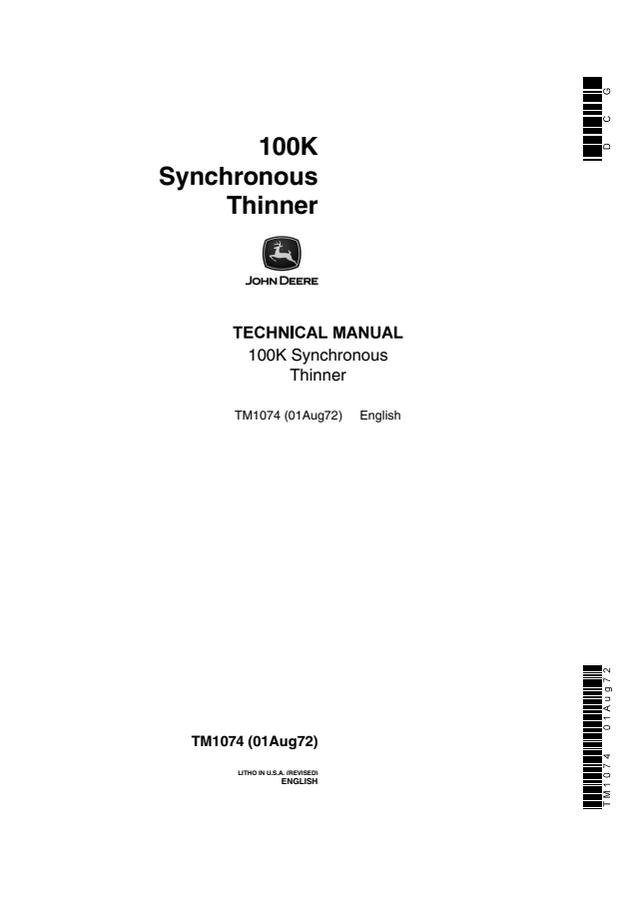John Deere 100K Synchronous Thinner Technical Manual — actual manual cover