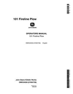 John Deere 101 Fireline plow Operator manual OMK54558 — actual manual cover