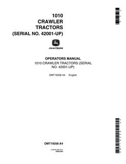 John Deere 1010 Crawler tractor Operator manual OMT19258 — actual manual cover