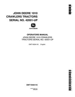 John Deere 1010 Crawler tractor Operator manual OMT19594 — actual manual cover